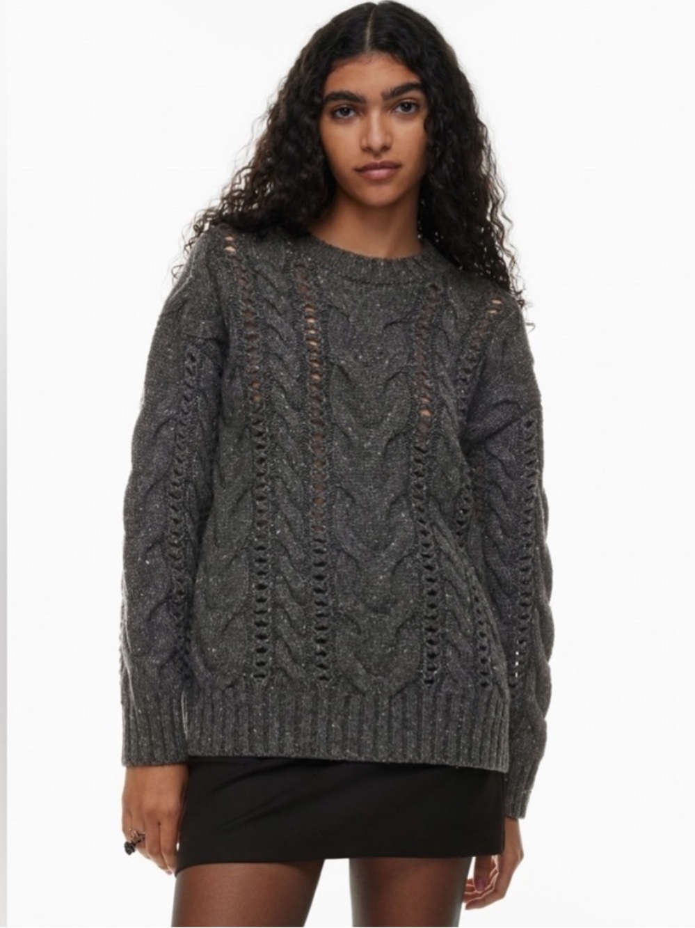 Wilfred aritzia gray bronco wool blend chunky cable knit sweater womens L